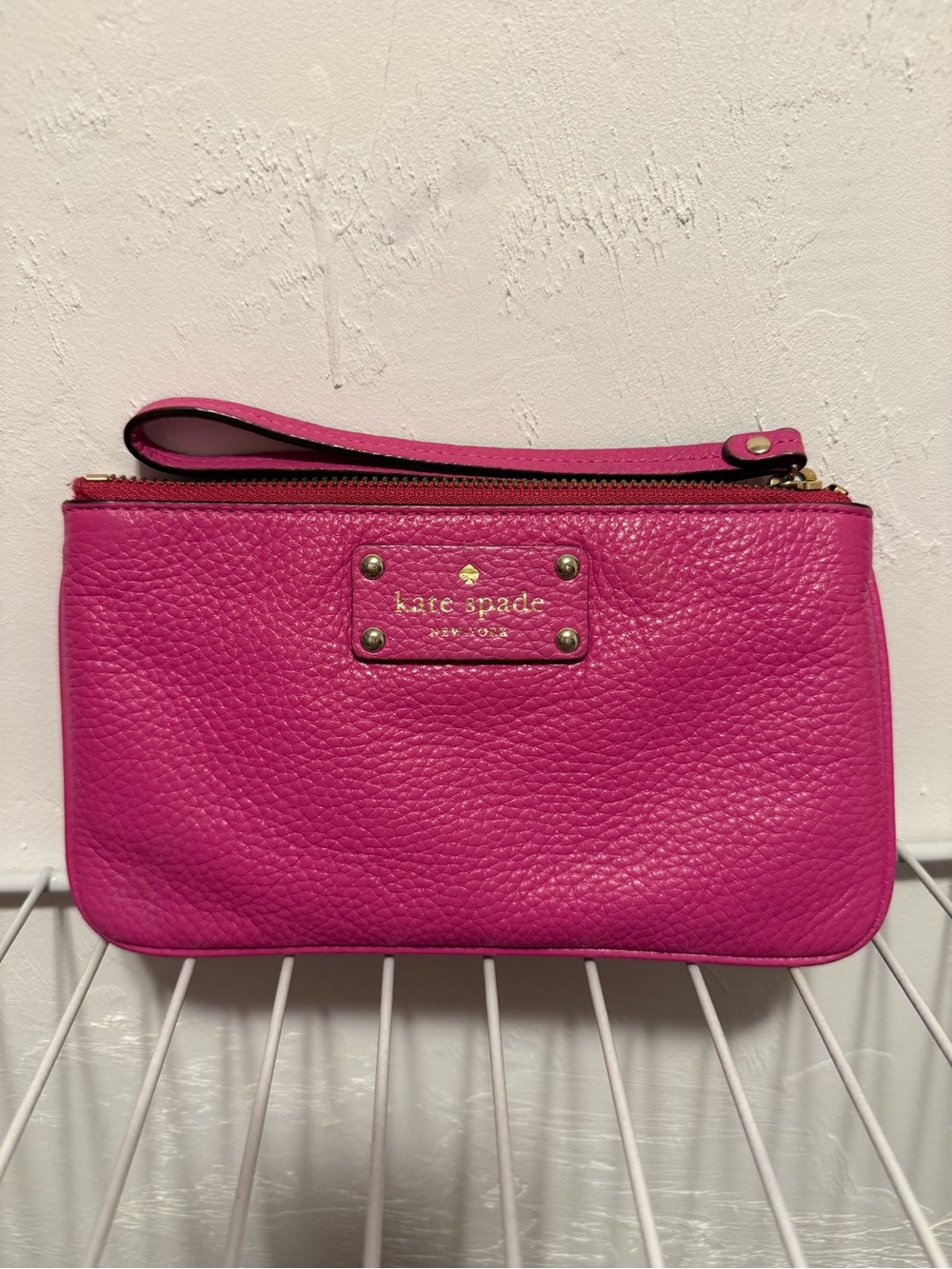 kate spade Bright Pink Pebbled Leather Wristlet